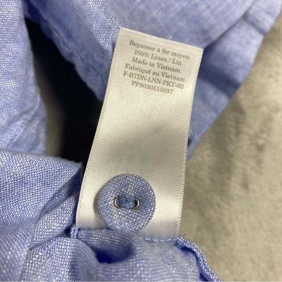 Everlane 100% Linen Workwear Shirt V Neck Button Down Pocket Blouse Size M Blue - Picture 6 of 6